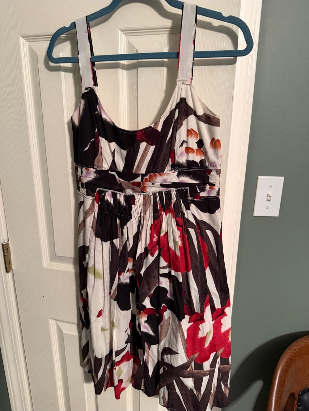 Elie Tahari Cream Floral Sundress with Red & Black Accents